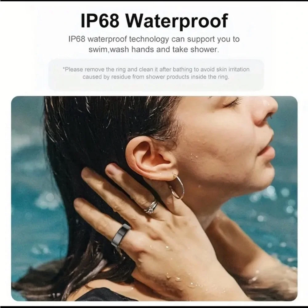 QRing Smart Ring Fitness Tracker IP68 Waterproof (Golden) Size 8